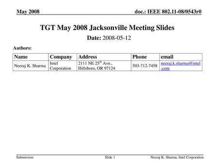 TGT May 2008 Jacksonville Meeting Slides
