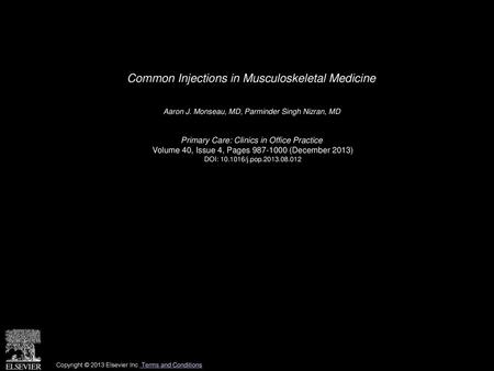 Common Injections in Musculoskeletal Medicine
