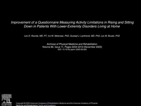 Improvement of a Questionnaire Measuring Activity Limitations in Rising and Sitting Down in Patients With Lower-Extremity Disorders Living at Home  Leo.