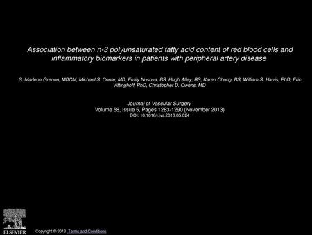 Association between n-3 polyunsaturated fatty acid content of red blood cells and inflammatory biomarkers in patients with peripheral artery disease 