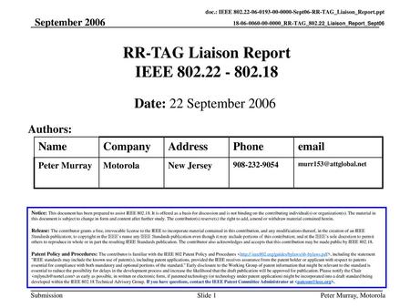 RR-TAG Liaison Report IEEE
