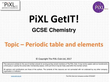 Topic – Periodic table and elements
