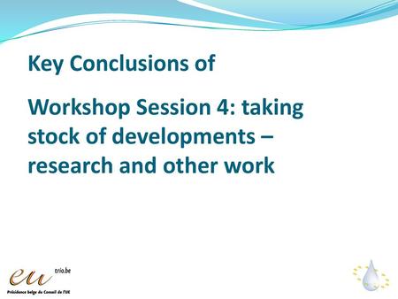 Key Conclusions of Workshop Session 4: taking stock of developments – research and other work.
