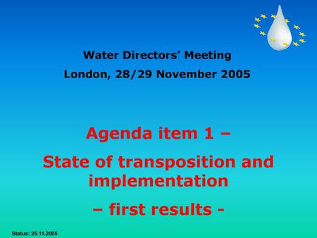 Water Directors’ Meeting State of transposition and implementation