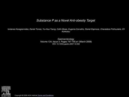 Substance P as a Novel Anti-obesity Target