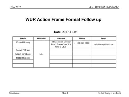 WUR Action Frame Format Follow up