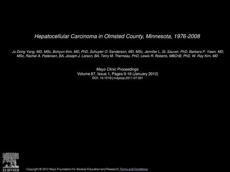 Hepatocellular Carcinoma in Olmsted County, Minnesota,