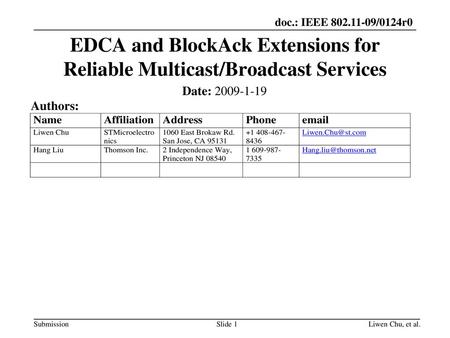 EDCA and BlockAck Extensions for Reliable Multicast/Broadcast Services