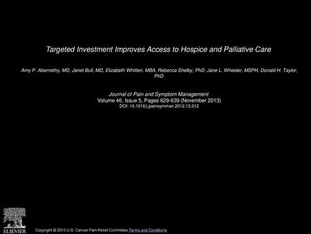 Targeted Investment Improves Access to Hospice and Palliative Care