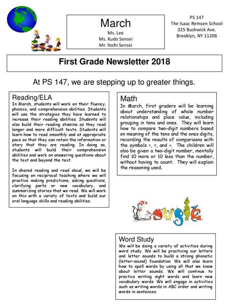 First Grade Newsletter 2018