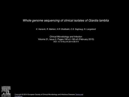 Whole genome sequencing of clinical isolates of Giardia lamblia