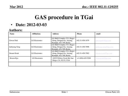 GAS procedure in TGai Date: Authors: Mar 2012 Month Year