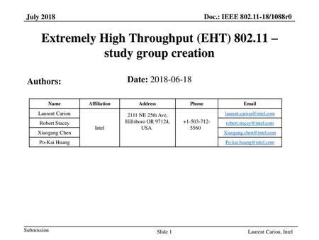 Extremely High Throughput (EHT) – study group creation