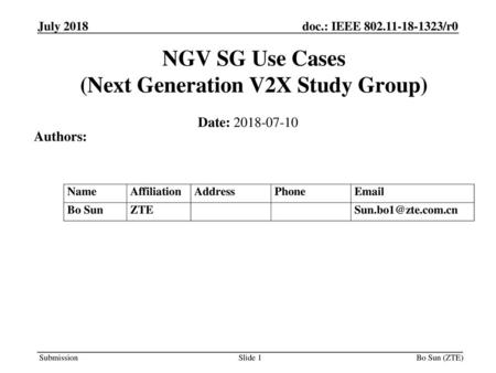 NGV SG Use Cases (Next Generation V2X Study Group)