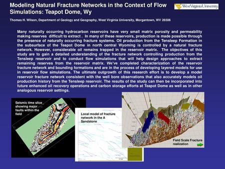 Modeling Natural Fracture Networks in the Context of Flow Simulations: Teapot Dome, Wy Thomas H. Wilson, Department of Geology and Geography, West Virginia.