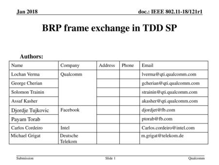 BRP frame exchange in TDD SP