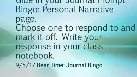 9/5/17 Bear Time: Journal Bingo