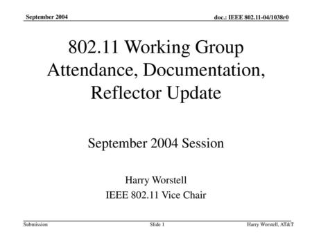 Working Group Attendance, Documentation, Reflector Update