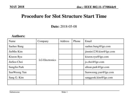 Procedure for Slot Structure Start Time