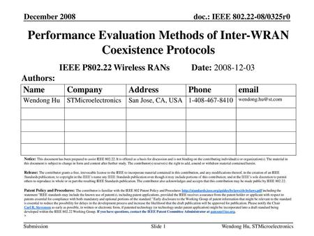 Performance Evaluation Methods of Inter-WRAN Coexistence Protocols