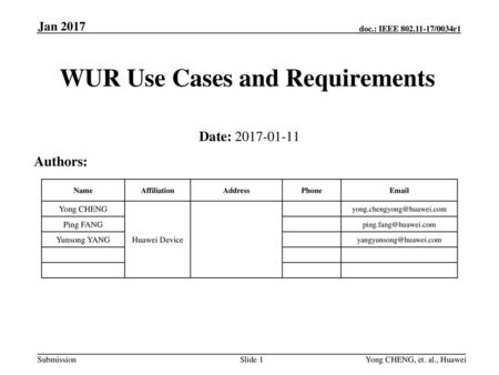 WUR Use Cases and Requirements