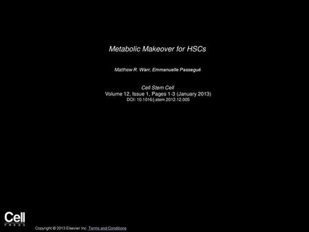Metabolic Makeover for HSCs