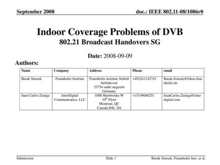 Indoor Coverage Problems of DVB Broadcast Handovers SG