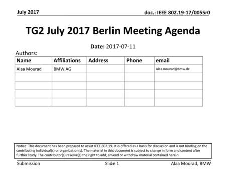 TG2 July 2017 Berlin Meeting Agenda