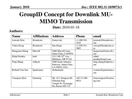 GroupID Concept for Downlink MU-MIMO Transmission