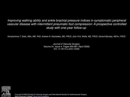 Improving walking ability and ankle brachial pressure indices in symptomatic peripheral vascular disease with intermittent pneumatic foot compression:
