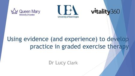 Using evidence (and experience) to develop practice in graded exercise therapy Dr Lucy Clark.