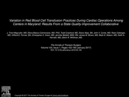 Variation in Red Blood Cell Transfusion Practices During Cardiac Operations Among Centers in Maryland: Results From a State Quality-Improvement Collaborative 
