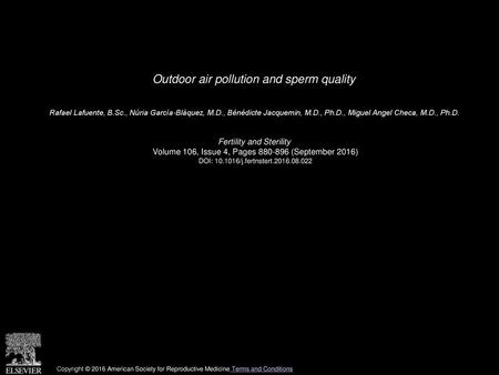 Outdoor air pollution and sperm quality