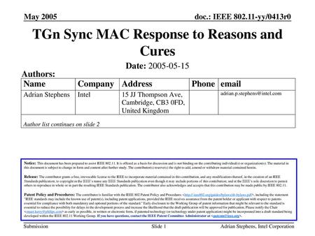 TGn Sync MAC Response to Reasons and Cures