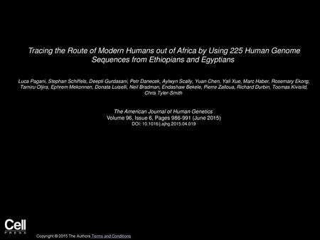 Tracing the Route of Modern Humans out of Africa by Using 225 Human Genome Sequences from Ethiopians and Egyptians  Luca Pagani, Stephan Schiffels, Deepti.