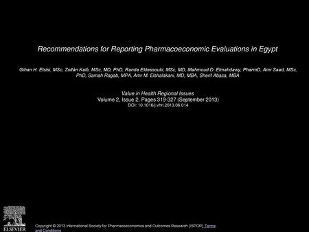 Recommendations for Reporting Pharmacoeconomic Evaluations in Egypt