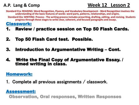 A.P. Lang & Comp Week 12 Lesson 2
