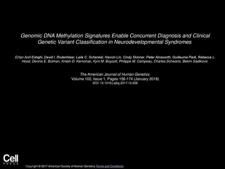 Genomic DNA Methylation Signatures Enable Concurrent Diagnosis and Clinical Genetic Variant Classification in Neurodevelopmental Syndromes  Erfan Aref-Eshghi,