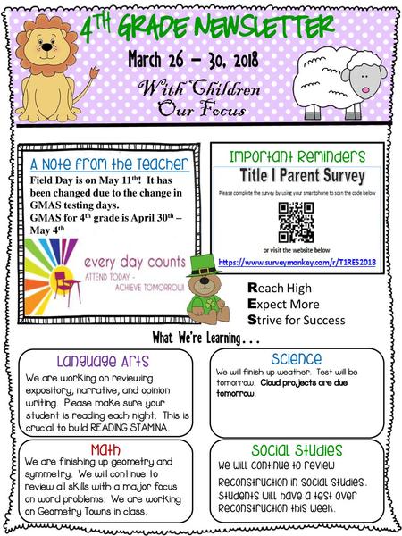 March , th Grade Newsletter With Children Our Focus