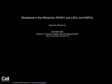Resistance in the Ribosome: RUNX1, pre-LSCs, and HSPCs