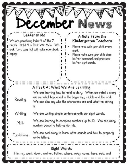 A Note From the Kindergarten Teachers A Peek At What We Are Learning