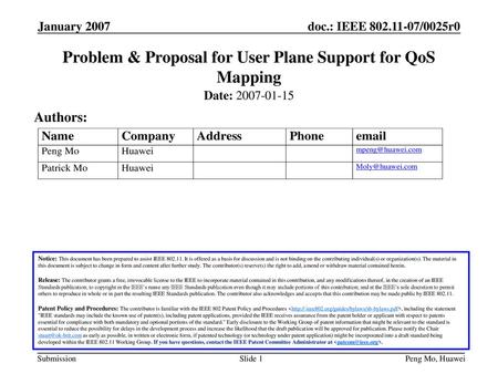 Problem & Proposal for User Plane Support for QoS Mapping