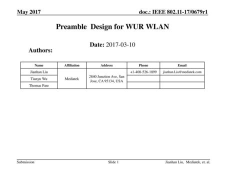 Preamble Design for WUR WLAN