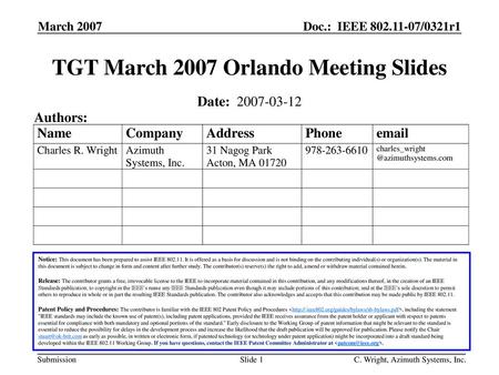 TGT March 2007 Orlando Meeting Slides