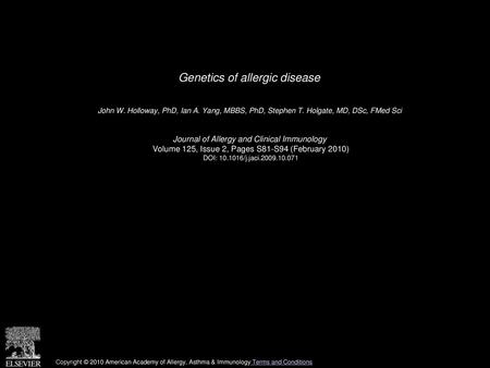 Genetics of allergic disease