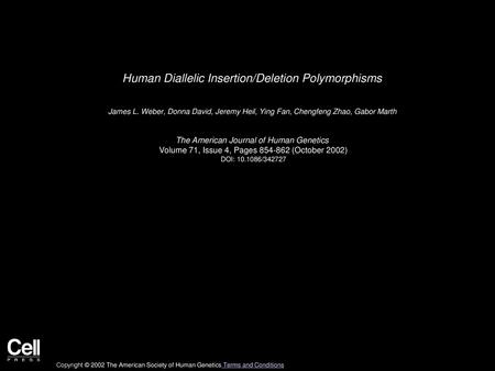 Human Diallelic Insertion/Deletion Polymorphisms