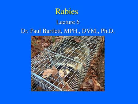 Lecture 6 Dr. Paul Bartlett, MPH., DVM., Ph.D.