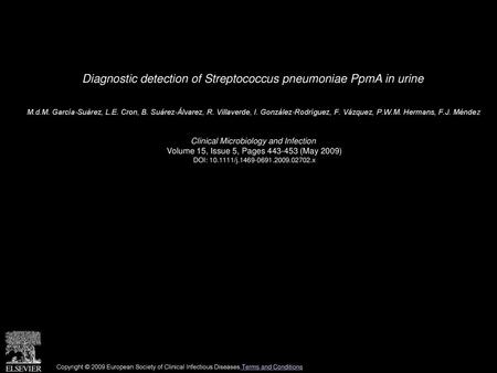 Diagnostic detection of Streptococcus pneumoniae PpmA in urine