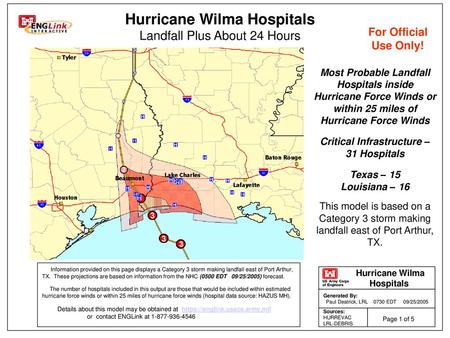 Most Probable Landfall Critical Infrastructure –