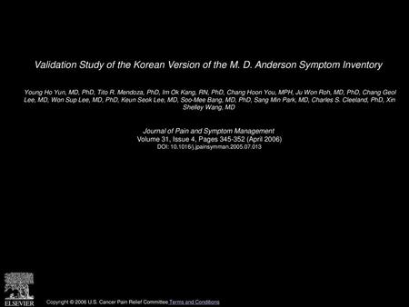 Validation Study of the Korean Version of the M. D
